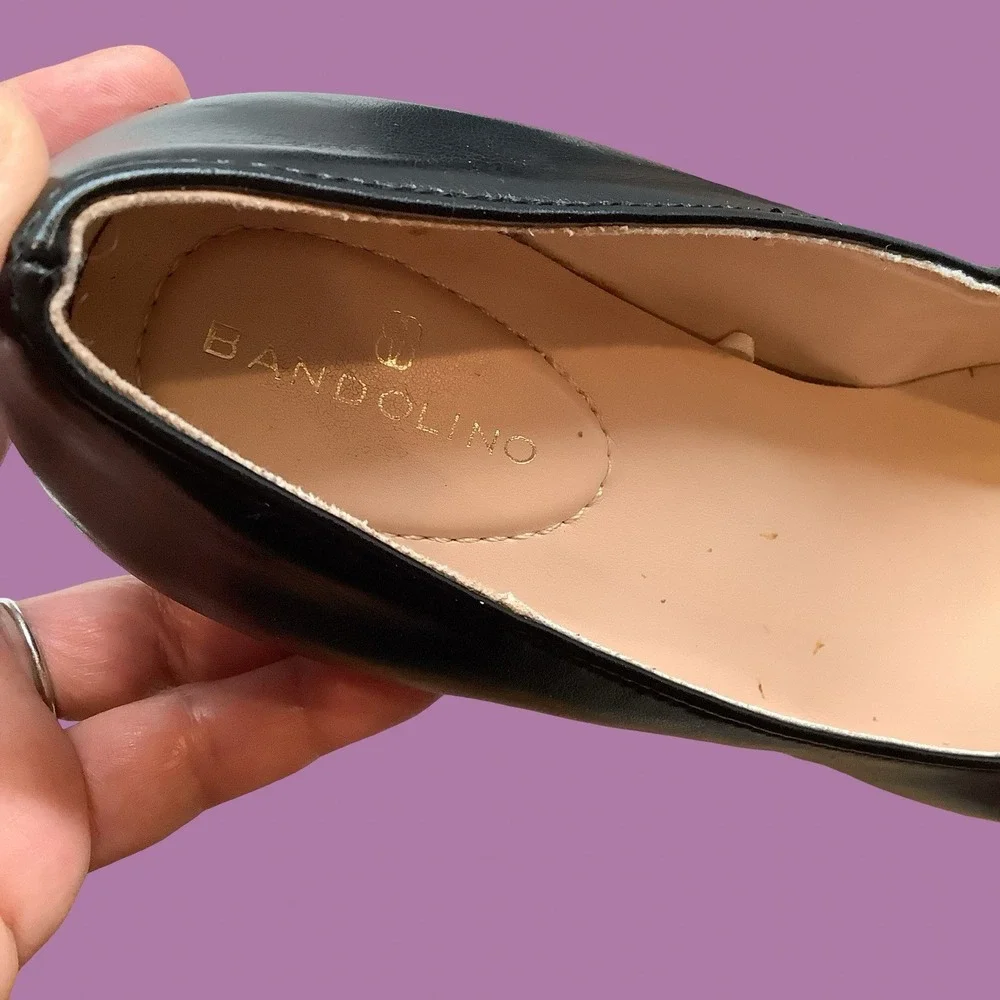Bandolino Black Leather Platform Pumps Shoes Comfortable Dressy Black Heels Sz 7